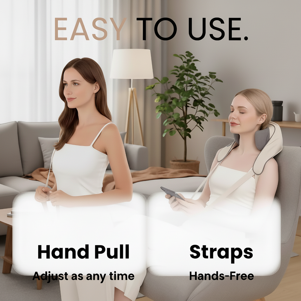 Two ways to use the True Relief massager: hand pull loops or hands-free straps