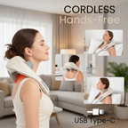 Woman using the cordless True Relief massager, rechargeable via USB Type-C