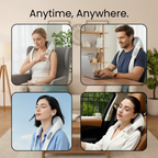People using the True Relief massager while relaxing, working, outdoors and in the car