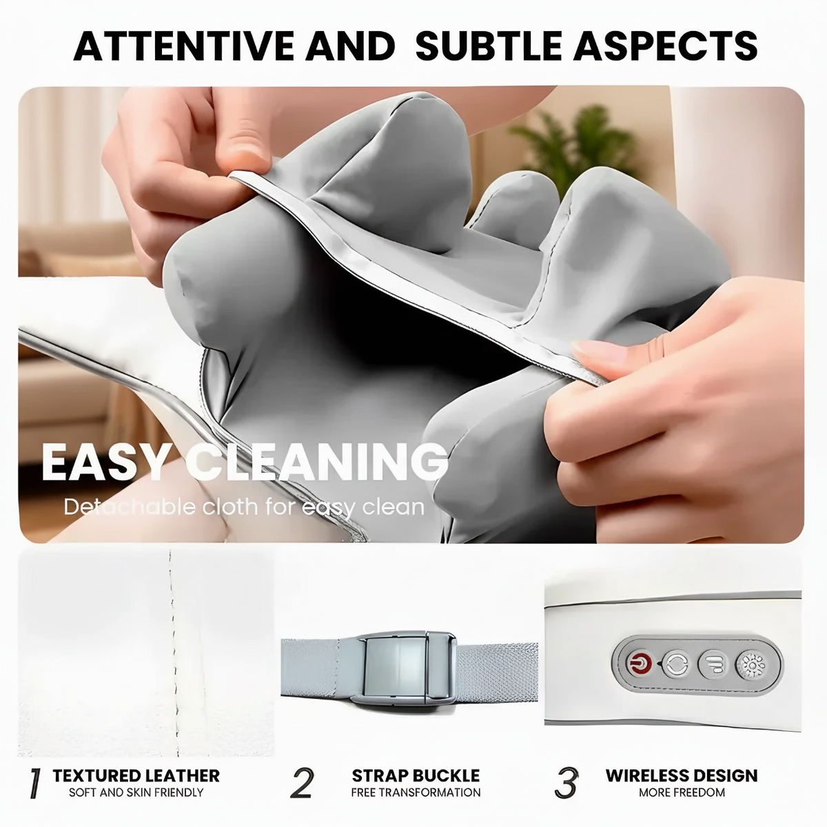 Detachable cover, strap buckle and control buttons of the True Relief massager