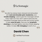 Customer testimonial card about the LeSomagic neck massager