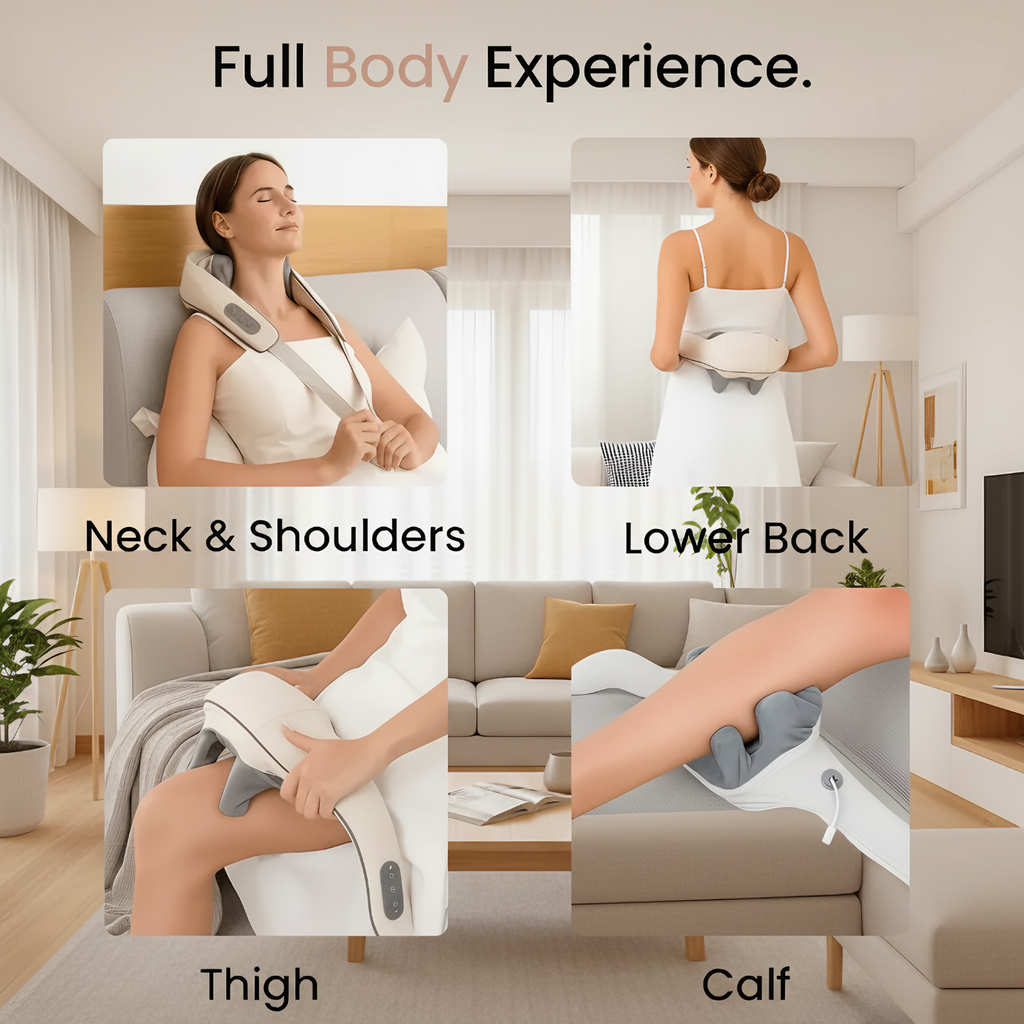 True Relief massager used on the neck and shoulders, lower back, thigh and calf
