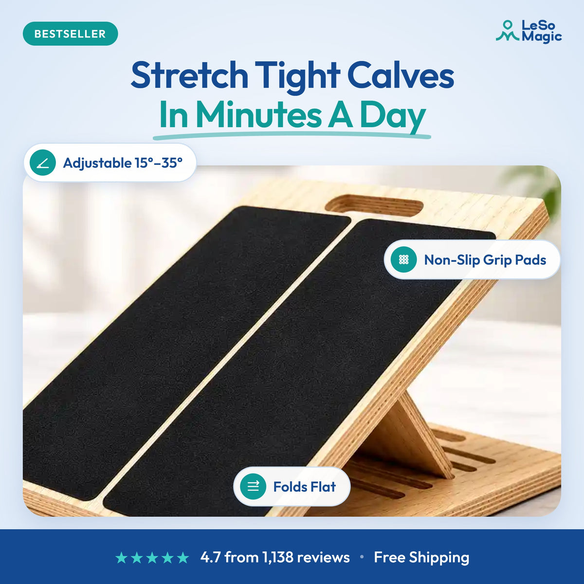 LeSomagic adjustable wooden slant board for calf stretching