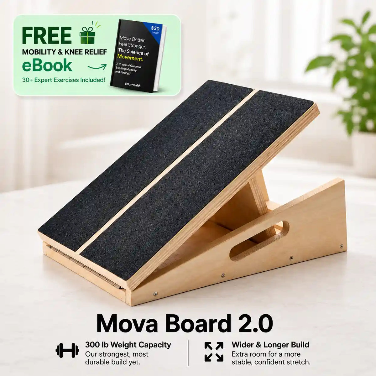 The LeSomagic Slant Board 2.0 wooden slant board with 300 lb weight capacity and wider, longer build