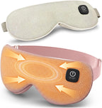 Beige and pink heated eye masks with arrows showing warmth spreading across the eye area