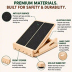 LeSomagic Slant Board Duo slant board features: anti-slip surface, adjustable hinge, carry handles, front stopper, rubber feet