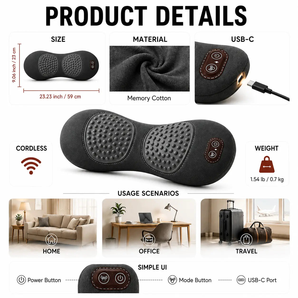 Lesomagic Back Massager Cushion