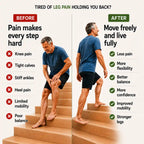 Before and after comparison of a man climbing stairs with stiff legs and then moving freely