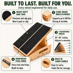 LeSomagic Slant Board 2.0 features: grip tape, birch plywood, 5 angles from 10 to 45 degrees, steel hinge, carry handle