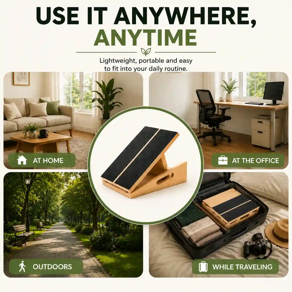 LeSomagic Slant Board 2.0 slant board used at home, at the office, outdoors and while traveling