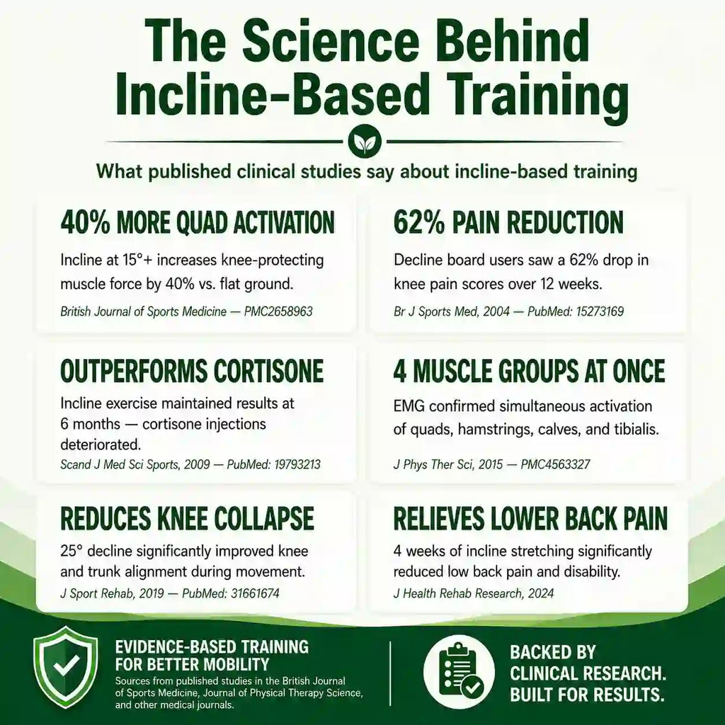 Infographic summarizing published studies on incline-based training