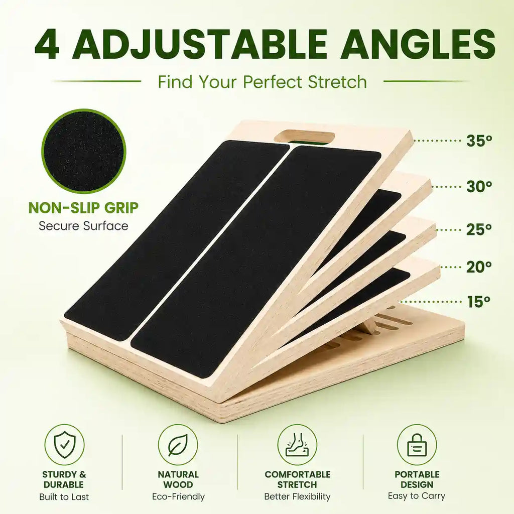 The LeSomagic Slant Board adjustable incline angles from 15 to 35 degrees with non-slip grip